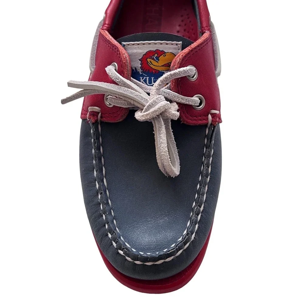 KU Jayhawks Boat Shoe Loafers by CHANT Blue & Crimson Leather‎ Womens 6.5